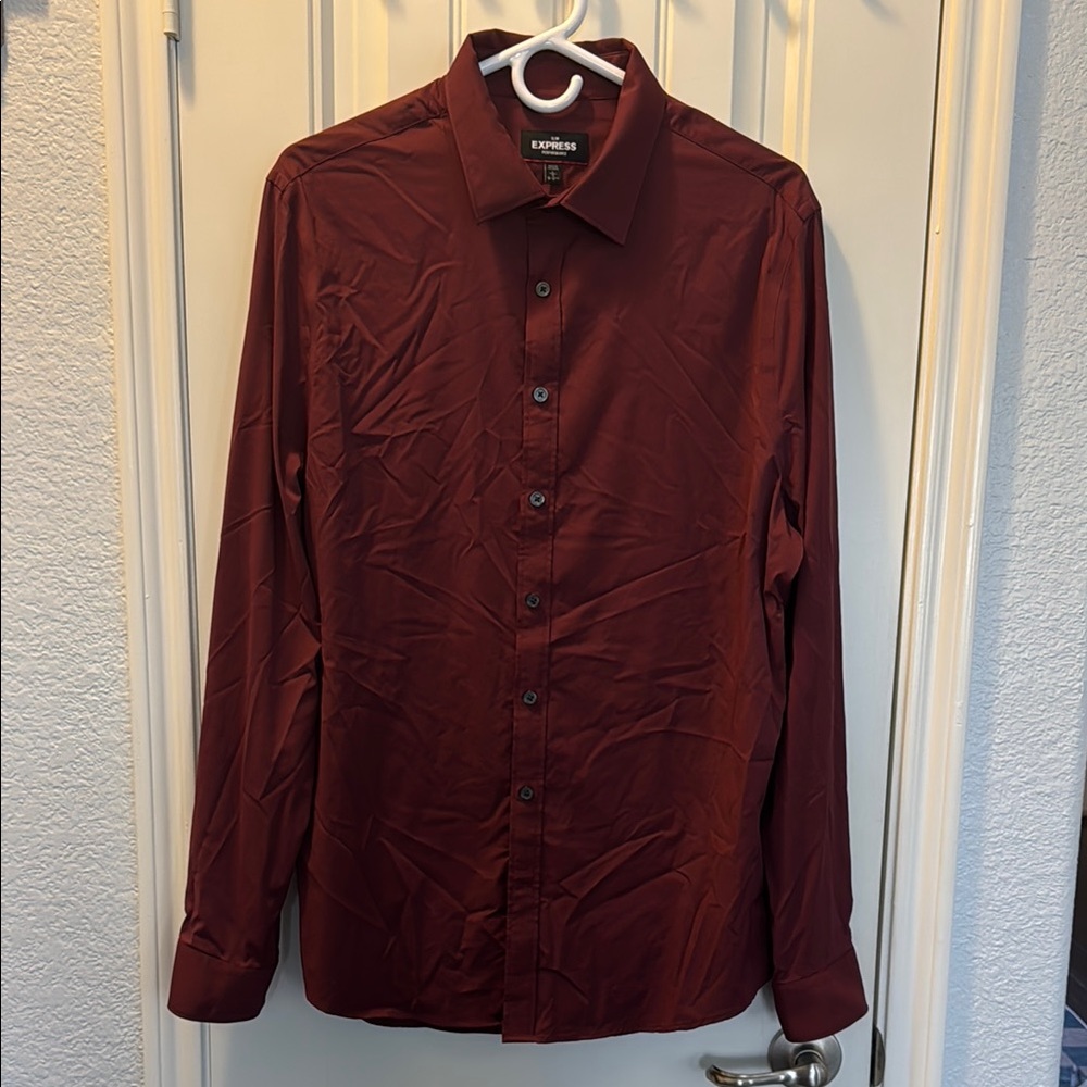 Express Men's Burgundy Casual Button Down Shirt